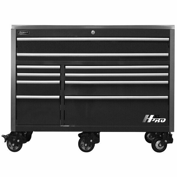 Homak HXL Pro Series 60'' Black 10-Drawer Roller Cabinet with Stainless Steel Top HX04060111 571HX4060111